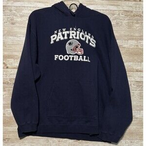 Vintage New England Patriots Pullover Hoodie Mens 2XL Blue Reebok Logo NFL Y2K